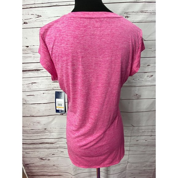 Reebok Women's Pink Space Dye Cap Sleeve Tee Side Logo Slim Fit Size Medium Hi L - Picture 3 of 7